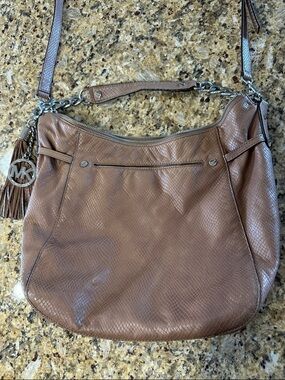 Michael Kors Tan Textured Leather Shoulder Bag with Tassel Charm